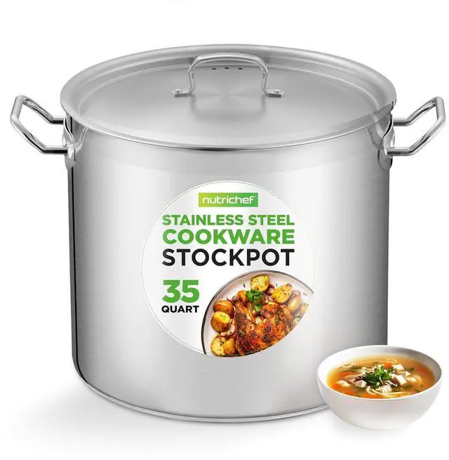 Main image of Nutrichef Stainless Steel Cookware Stockpot, 35 Quart Heavy Duty Induction Soup Pot With Stainless Steel Lid And Strong Riveted Handles, Even Heat Distribution, Compatible With Most Cooktops