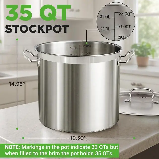 Alt view image 2 of 7 - Nutrichef Stainless Steel Cookware Stockpot, 35 Quart Heavy Duty Induction Soup Pot With Stainless Steel Lid And Strong Riveted Handles, Even Heat Distribution, Compatible With Most Cooktops