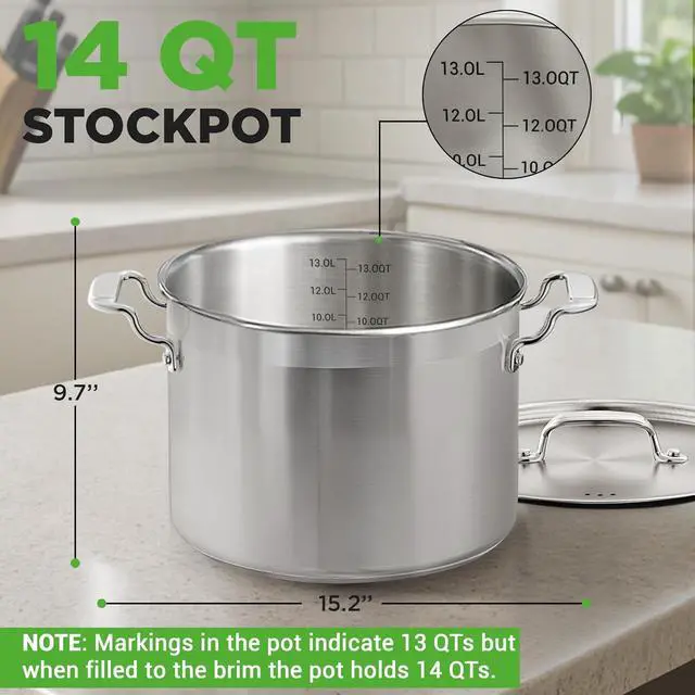 Alt view image 2 of 7 - NutriChef Stainless Steel Cookware Stockpot - 14 Quart, Heavy Duty Induction Pot, Soup Pot with Stainless Steel Lid, Gas, Induction, Ceramic, Glass and Halogen Cooktops Compatible - NCSPT14Q