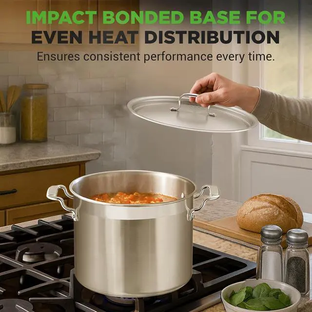 Alt view image 6 of 7 - NutriChef Stainless Steel Cookware Stockpot - 14 Quart, Heavy Duty Induction Pot, Soup Pot with Stainless Steel Lid, Gas, Induction, Ceramic, Glass and Halogen Cooktops Compatible - NCSPT14Q