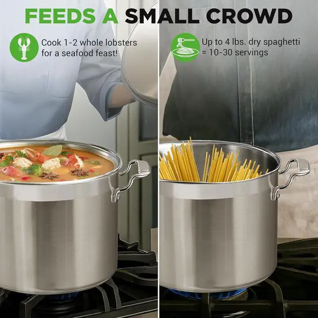 Alt view image 4 of 7 - NutriChef Stainless Steel Cookware Stockpot - 14 Quart, Heavy Duty Induction Pot, Soup Pot with Stainless Steel Lid, Gas, Induction, Ceramic, Glass and Halogen Cooktops Compatible - NCSPT14Q