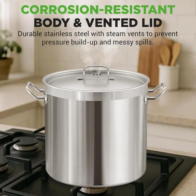 Alt view image 5 of 7 - Nutrichef Stainless Steel Cookware Stockpot, 35 Quart Heavy Duty Induction Soup Pot With Stainless Steel Lid And Strong Riveted Handles, Even Heat Distribution, Compatible With Most Cooktops