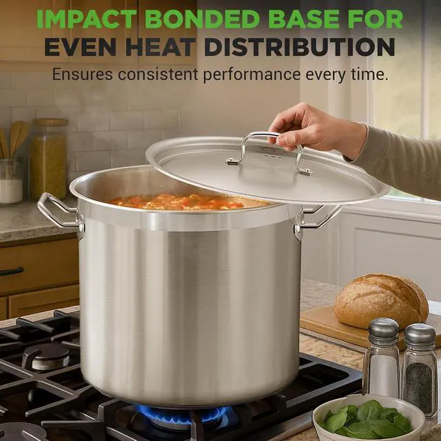 Alt view image 6 of 7 - Nutrichef Stainless Steel Cookware Stockpot, 35 Quart Heavy Duty Induction Soup Pot With Stainless Steel Lid And Strong Riveted Handles, Even Heat Distribution, Compatible With Most Cooktops
