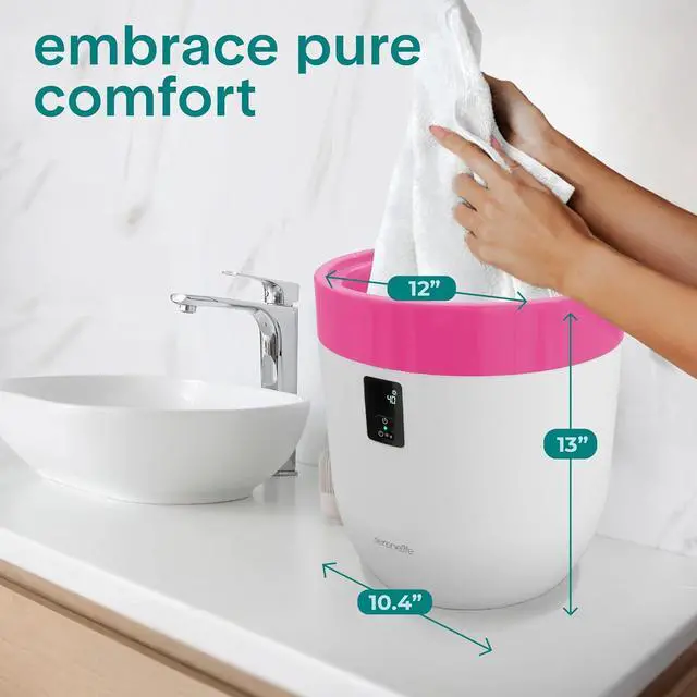 Alt view image 7 of 7 - SereneLife Counter Towel Warmer Bucket - with Customized Fragrance for Spa and Bathroom, Luxury Heater, Auto Shut Off, Fits 1 Large Blanket, Bathrobe, PJs (Pink)