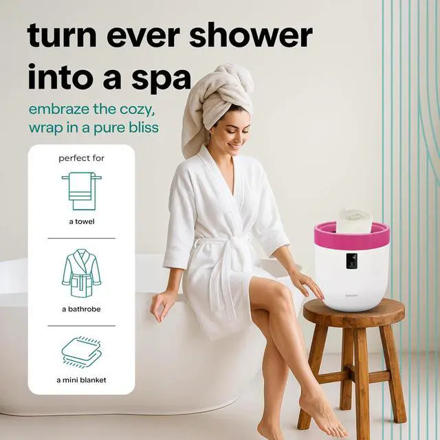 Alt view image 6 of 7 - SereneLife Counter Towel Warmer Bucket - with Customized Fragrance for Spa and Bathroom, Luxury Heater, Auto Shut Off, Fits 1 Large Blanket, Bathrobe, PJs (Pink)
