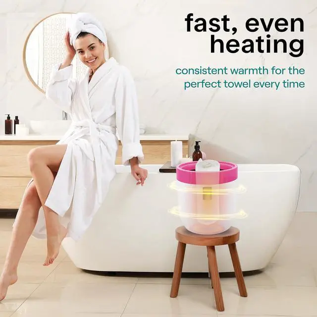 Alt view image 4 of 7 - SereneLife Counter Towel Warmer Bucket - with Customized Fragrance for Spa and Bathroom, Luxury Heater, Auto Shut Off, Fits 1 Large Blanket, Bathrobe, PJs (Pink)
