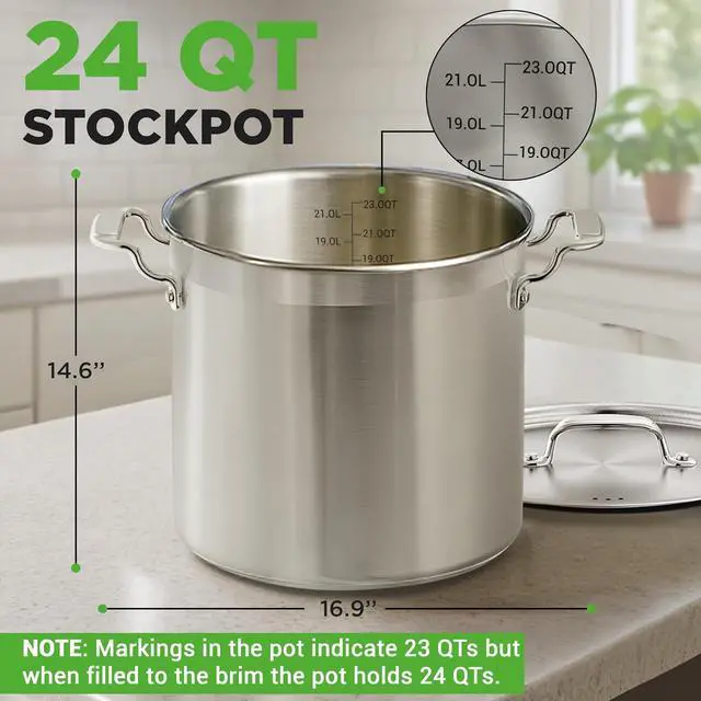 Alt view image 2 of 7 - NutriChef Stainless Steel Cookware Stock Pot - 24 Quart, Heavy Duty Induction Soup Pot With Lid, Induction, Ceramic, Glass and Halogen Cooktops Compatible - NCSPT24Q