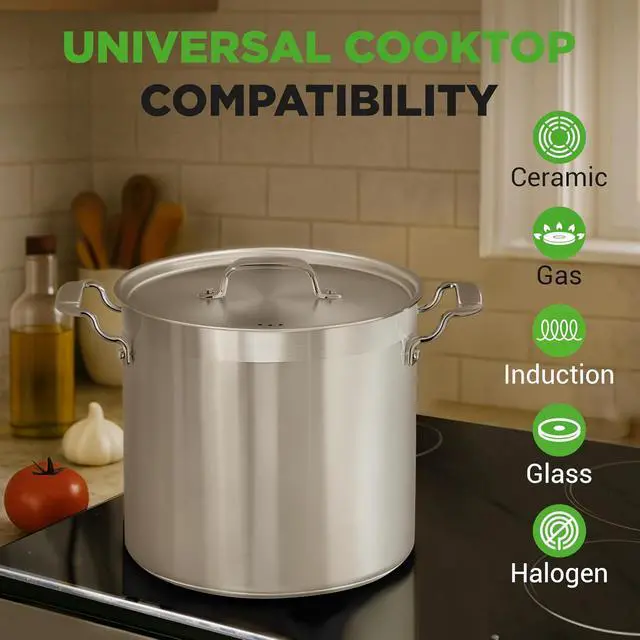 Alt view image 5 of 7 - NutriChef Stainless Steel Cookware Stock Pot - 24 Quart, Heavy Duty Induction Soup Pot With Lid, Induction, Ceramic, Glass and Halogen Cooktops Compatible - NCSPT24Q