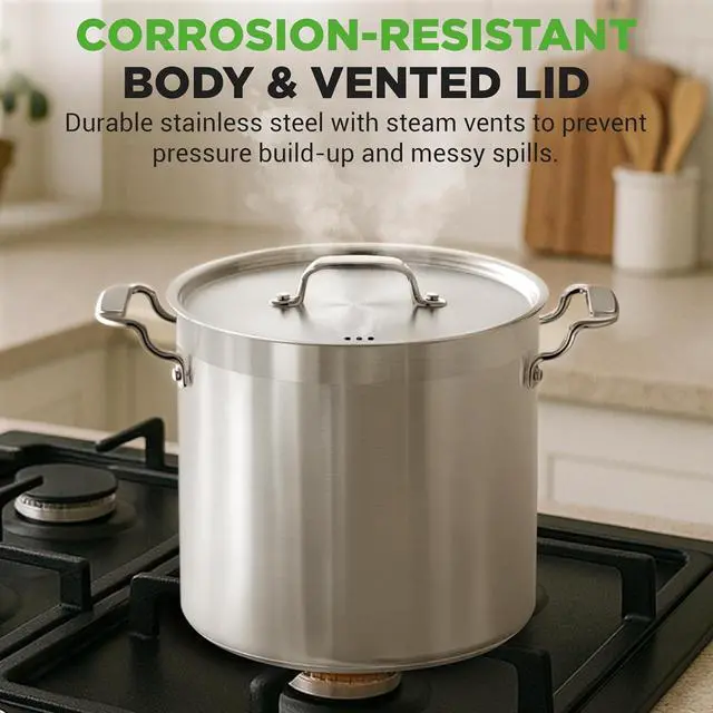 Alt view image 6 of 7 - NutriChef Stainless Steel Cookware Stock Pot - 24 Quart, Heavy Duty Induction Soup Pot With Lid, Induction, Ceramic, Glass and Halogen Cooktops Compatible - NCSPT24Q
