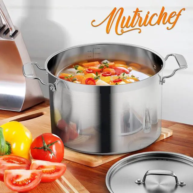 Alt view image 2 of 7 - NutriChef 12-Quart Stainless Steel Stockpot with Stainless Steel Lid - 18/8 Food Grade Heavy Duty Large Stock Pot for Stew & Soup, Works w/Induction