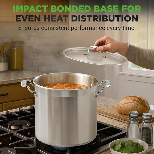 Alt view image 7 of 7 - NutriChef Stainless Steel Cookware Stock Pot - 24 Quart, Heavy Duty Induction Soup Pot With Lid, Induction, Ceramic, Glass and Halogen Cooktops Compatible - NCSPT24Q