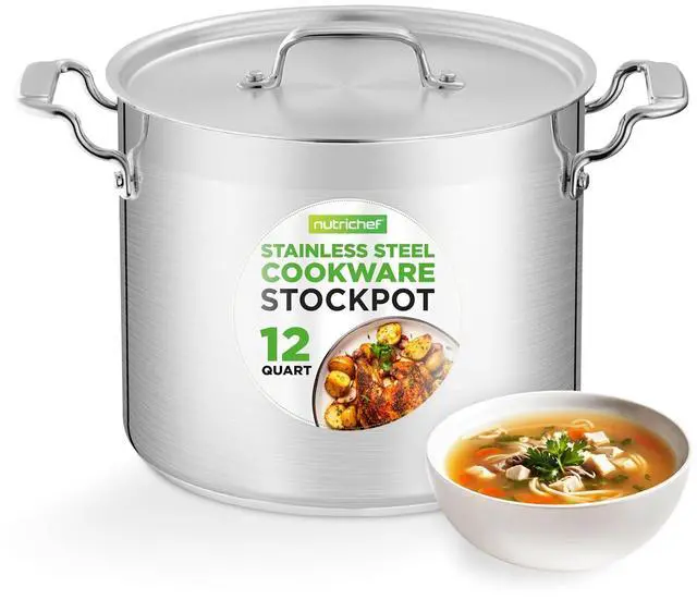 Main image of NutriChef 12-Quart Stainless Steel Stockpot with Stainless Steel Lid - 18/8 Food Grade Heavy Duty Large Stock Pot for Stew & Soup, Works w/Induction