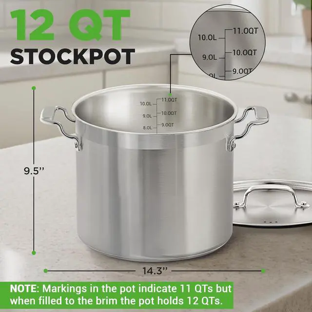 Alt view image 3 of 7 - NutriChef 12-Quart Stainless Steel Stockpot with Stainless Steel Lid - 18/8 Food Grade Heavy Duty Large Stock Pot for Stew & Soup, Works w/Induction