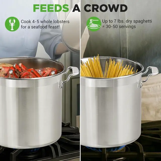 Alt view image 4 of 7 - NutriChef Stainless Steel Cookware Stock Pot - 24 Quart, Heavy Duty Induction Soup Pot With Lid, Induction, Ceramic, Glass and Halogen Cooktops Compatible - NCSPT24Q