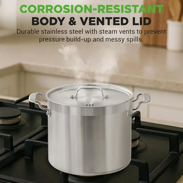 Alt view image 6 of 7 - NutriChef 12-Quart Stainless Steel Stockpot with Stainless Steel Lid - 18/8 Food Grade Heavy Duty Large Stock Pot for Stew & Soup, Works w/Induction