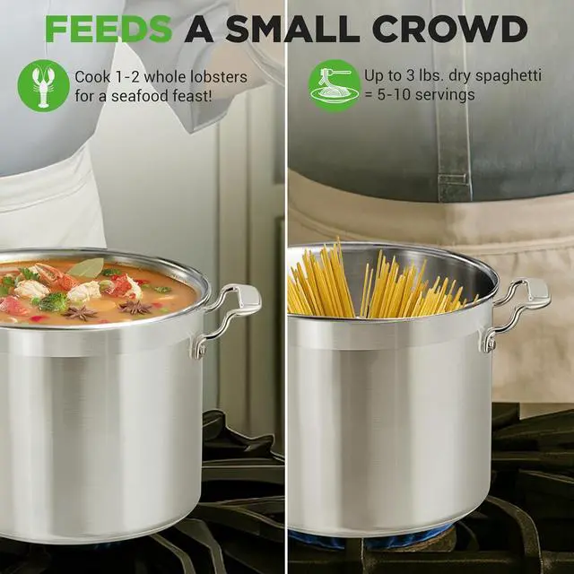 Alt view image 5 of 7 - NutriChef 12-Quart Stainless Steel Stockpot with Stainless Steel Lid - 18/8 Food Grade Heavy Duty Large Stock Pot for Stew & Soup, Works w/Induction