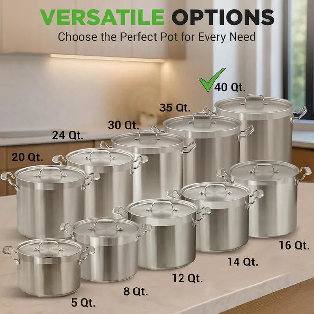 Alt view image 3 of 7 - Nutrichef Stainless Steel Cookware Stockpot, 40 Quart Heavy Duty Induction Soup Pot With Stainless Steel Lid And Strong Riveted Handles, Even Heat Distribution, Compatible With Most Cooktops