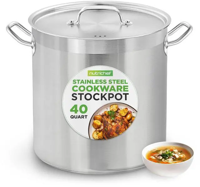 Main image of Nutrichef Stainless Steel Cookware Stockpot, 40 Quart Heavy Duty Induction Soup Pot With Stainless Steel Lid And Strong Riveted Handles, Even Heat Distribution, Compatible With Most Cooktops