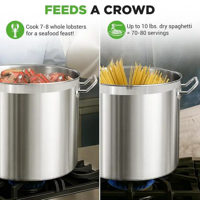Alt view image 4 of 7 - Nutrichef Stainless Steel Cookware Stockpot, 40 Quart Heavy Duty Induction Soup Pot With Stainless Steel Lid And Strong Riveted Handles, Even Heat Distribution, Compatible With Most Cooktops