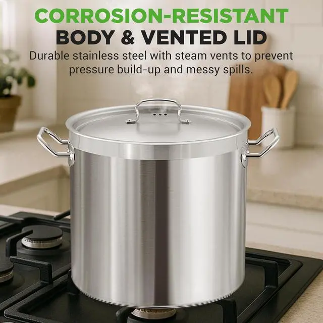 Alt view image 5 of 7 - Nutrichef Stainless Steel Cookware Stockpot, 40 Quart Heavy Duty Induction Soup Pot With Stainless Steel Lid And Strong Riveted Handles, Even Heat Distribution, Compatible With Most Cooktops