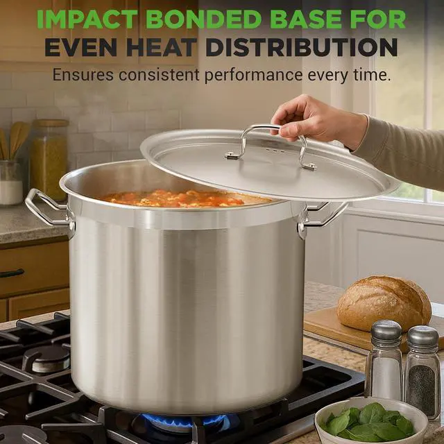 Alt view image 6 of 7 - Nutrichef Stainless Steel Cookware Stockpot, 40 Quart Heavy Duty Induction Soup Pot With Stainless Steel Lid And Strong Riveted Handles, Even Heat Distribution, Compatible With Most Cooktops