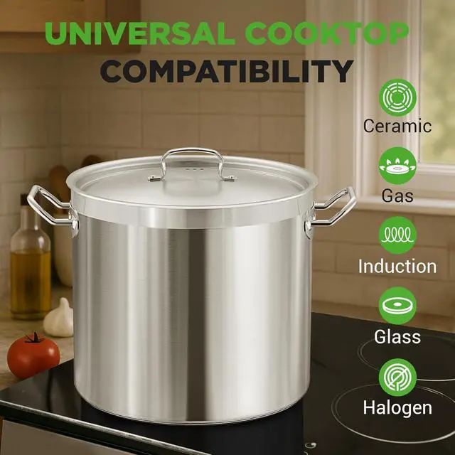 Alt view image 7 of 7 - Nutrichef Stainless Steel Cookware Stockpot, 40 Quart Heavy Duty Induction Soup Pot With Stainless Steel Lid And Strong Riveted Handles, Even Heat Distribution, Compatible With Most Cooktops