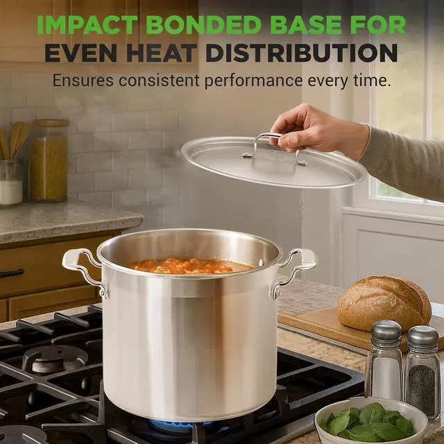 Alt view image 6 of 7 - NutriChef 16-Quart Stainless Steel Stockpot - 18/8 Food Grade Heavy Duty Large Stock Pot for Stew, Simmering, Soup, Includes Lid, Dishwasher Safe, Works w/Induction, Ceramic & Halogen Cooktops