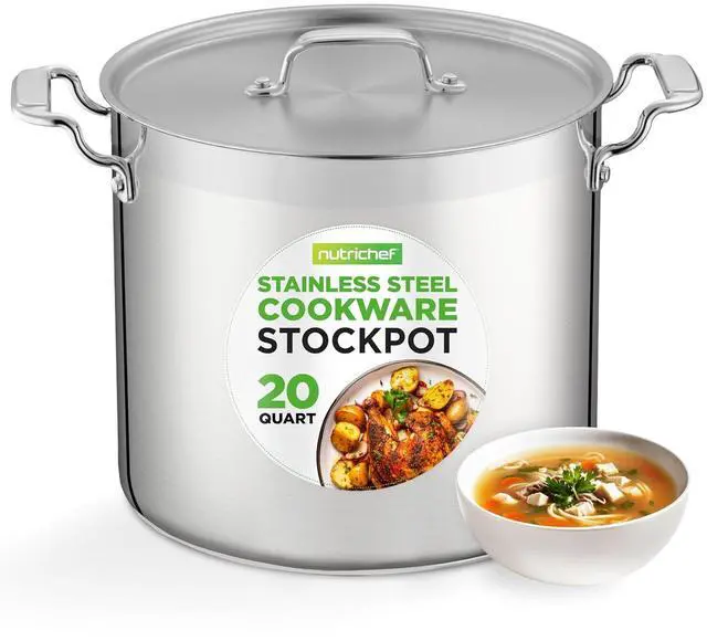 Main image of NutriChef 20 Quart Heavy-Duty Stockpot with Stainless Lid - Large Pot for Induction, Gas & Electric Cooktops, Perfect for Soups & Stews