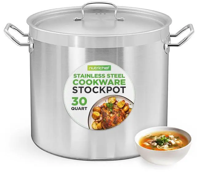 Main image of Nutrichef Stainless Steel Cookware Stockpot, 30 Quart Heavy Duty Induction Soup Pot With Stainless Steel Lid And Strong Riveted Handles, Even Heat Distribution, Compatible With Most Cooktops