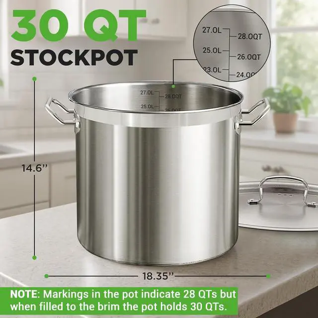 Alt view image 2 of 7 - Nutrichef Stainless Steel Cookware Stockpot, 30 Quart Heavy Duty Induction Soup Pot With Stainless Steel Lid And Strong Riveted Handles, Even Heat Distribution, Compatible With Most Cooktops