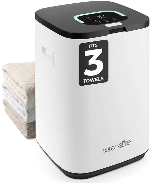 Main image of SereneLife Towel Warmer Bucket - Compact 23L Bathroom Towel Heater with Essential Oils Disc Holder, Adjustable Timer, Auto Shut-Off, Power Cord Storage & LED Display, Fits 2 Oversized Towels (Black)