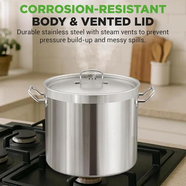Alt view image 5 of 7 - Nutrichef Stainless Steel Cookware Stockpot, 30 Quart Heavy Duty Induction Soup Pot With Stainless Steel Lid And Strong Riveted Handles, Even Heat Distribution, Compatible With Most Cooktops