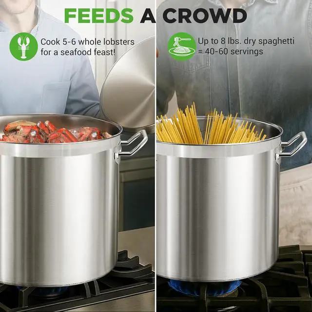 Alt view image 4 of 7 - Nutrichef Stainless Steel Cookware Stockpot, 30 Quart Heavy Duty Induction Soup Pot With Stainless Steel Lid And Strong Riveted Handles, Even Heat Distribution, Compatible With Most Cooktops