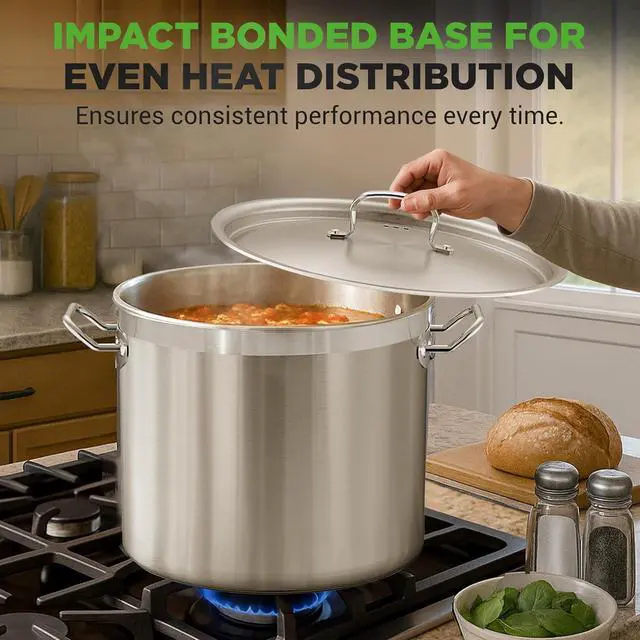 Alt view image 6 of 7 - Nutrichef Stainless Steel Cookware Stockpot, 30 Quart Heavy Duty Induction Soup Pot With Stainless Steel Lid And Strong Riveted Handles, Even Heat Distribution, Compatible With Most Cooktops