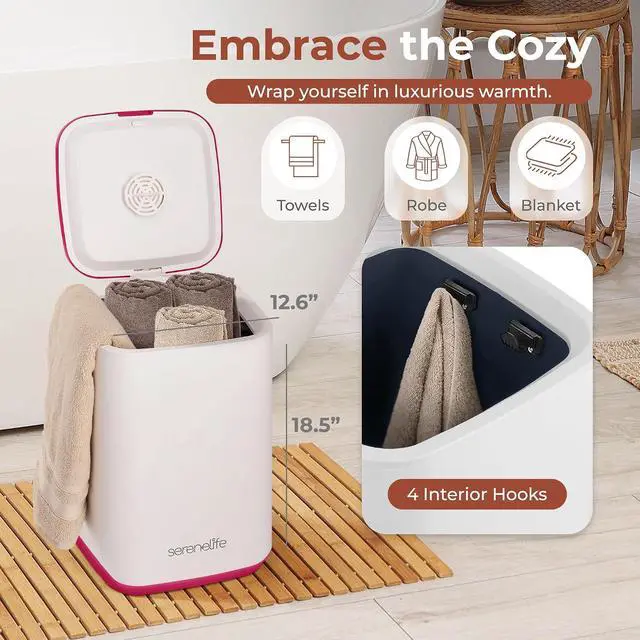 Alt view image 2 of 7 - SereneLife Towel Warmer Bucket - Compact 23L Bathroom Towel Heater with Essential Oils Disc Holder, Adjustable Timer, Auto Shut-Off, Power Cord Storage & LED Display, Fits 2 Oversized Towels (Pink)