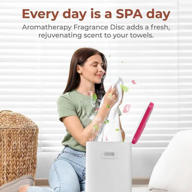 Alt view image 3 of 7 - SereneLife Towel Warmer Bucket - Compact 23L Bathroom Towel Heater with Essential Oils Disc Holder, Adjustable Timer, Auto Shut-Off, Power Cord Storage & LED Display, Fits 2 Oversized Towels (Pink)