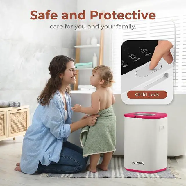 Alt view image 5 of 7 - SereneLife Towel Warmer Bucket - Compact 23L Bathroom Towel Heater with Essential Oils Disc Holder, Adjustable Timer, Auto Shut-Off, Power Cord Storage & LED Display, Fits 2 Oversized Towels (Pink)