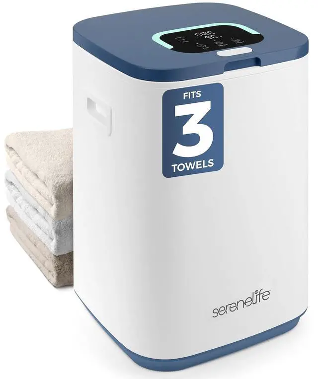 Main image of SereneLife Towel Warmer Bucket - Compact 23L Bathroom Towel Heater w/Essential Oils Disc Holder, Adjustable Timer, Auto Shut-Off, Power Cord Storage & LED Display, Fits 2 Oversized Towels (Blue Snow)