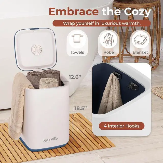 Alt view image 2 of 7 - SereneLife Towel Warmer Bucket - Compact 23L Bathroom Towel Heater w/Essential Oils Disc Holder, Adjustable Timer, Auto Shut-Off, Power Cord Storage & LED Display, Fits 2 Oversized Towels (Blue Snow)
