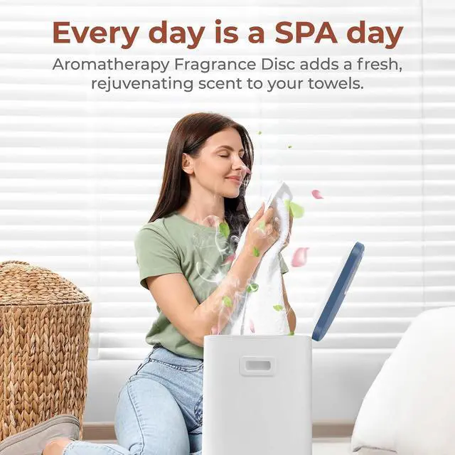 Alt view image 3 of 7 - SereneLife Towel Warmer Bucket - Compact 23L Bathroom Towel Heater w/Essential Oils Disc Holder, Adjustable Timer, Auto Shut-Off, Power Cord Storage & LED Display, Fits 2 Oversized Towels (Blue Snow)