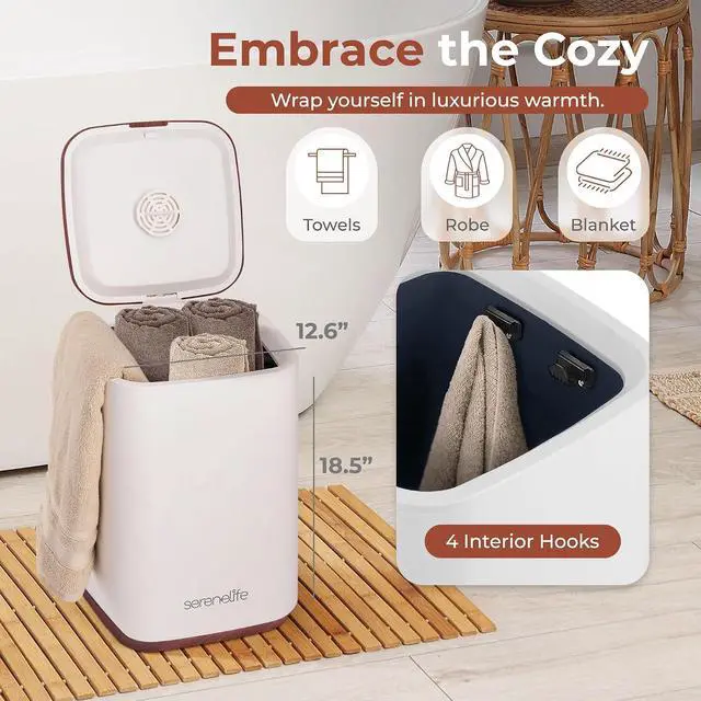 Alt view image 2 of 7 - SereneLife Towel Warmer Bucket - Compact 23L Bathroom Towel Heater w/Essential Oils Disc Holder, Adjustable Timer, Auto Shut-Off, Power Cord Storage, LED Display, Fits 2 Oversized Towels (Wood Color)