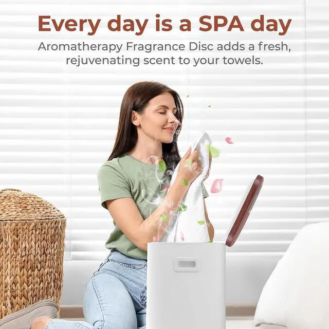 Alt view image 3 of 7 - SereneLife Towel Warmer Bucket - Compact 23L Bathroom Towel Heater w/Essential Oils Disc Holder, Adjustable Timer, Auto Shut-Off, Power Cord Storage, LED Display, Fits 2 Oversized Towels (Wood Color)