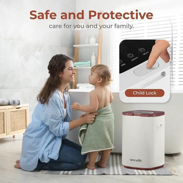Alt view image 5 of 7 - SereneLife Towel Warmer Bucket - Compact 23L Bathroom Towel Heater w/Essential Oils Disc Holder, Adjustable Timer, Auto Shut-Off, Power Cord Storage, LED Display, Fits 2 Oversized Towels (Wood Color)