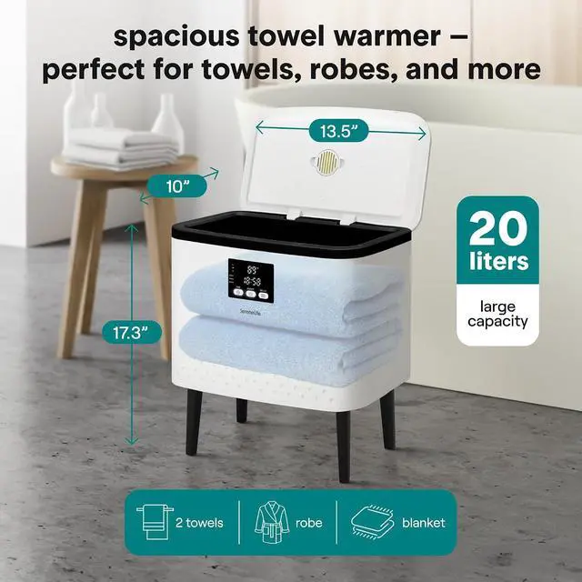 Alt view image 2 of 7 - SereneLife Rectangular Towel Warmer Bucket 20L Large Capacity Hot Towel Warmer for Bathroom, Stainless Steel Tub, One-Touch Operation, Auto Shut-Off, Fits 2 Towels or Blanket, Black