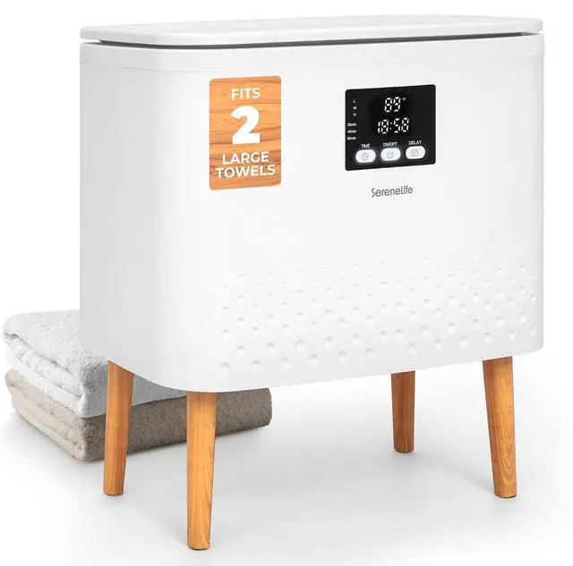 Main image of SereneLife Rectangular Towel Warmer Bucket, Large Capacity Blanket and Towel Warmer for Bathroom, Single-Touch Control, Energy-Efficient Design with Auto Shut-Off, 20L Capacity, White