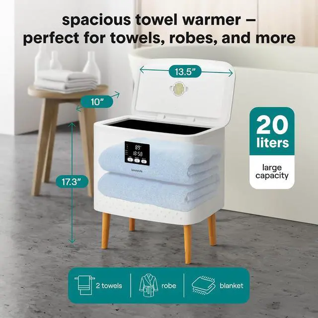 Alt view image 2 of 7 - SereneLife Rectangular Towel Warmer Bucket, Large Capacity Blanket and Towel Warmer for Bathroom, Single-Touch Control, Energy-Efficient Design with Auto Shut-Off, 20L Capacity, White