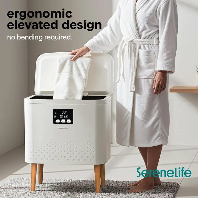 Alt view image 3 of 7 - SereneLife Rectangular Towel Warmer Bucket, Large Capacity Blanket and Towel Warmer for Bathroom, Single-Touch Control, Energy-Efficient Design with Auto Shut-Off, 20L Capacity, White
