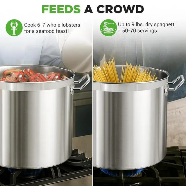 Alt view image 4 of 7 - Nutrichef Stainless Steel Cookware Stockpot, 35 Quart Heavy Duty Induction Soup Pot With Stainless Steel Lid And Strong Riveted Handles, Even Heat Distribution, Compatible With Most Cooktops