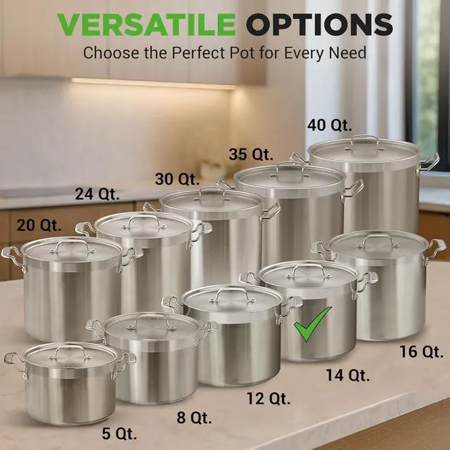 Alt view image 3 of 7 - NutriChef Stainless Steel Cookware Stockpot - 14 Quart, Heavy Duty Induction Pot, Soup Pot with Stainless Steel Lid, Gas, Induction, Ceramic, Glass and Halogen Cooktops Compatible - NCSPT14Q