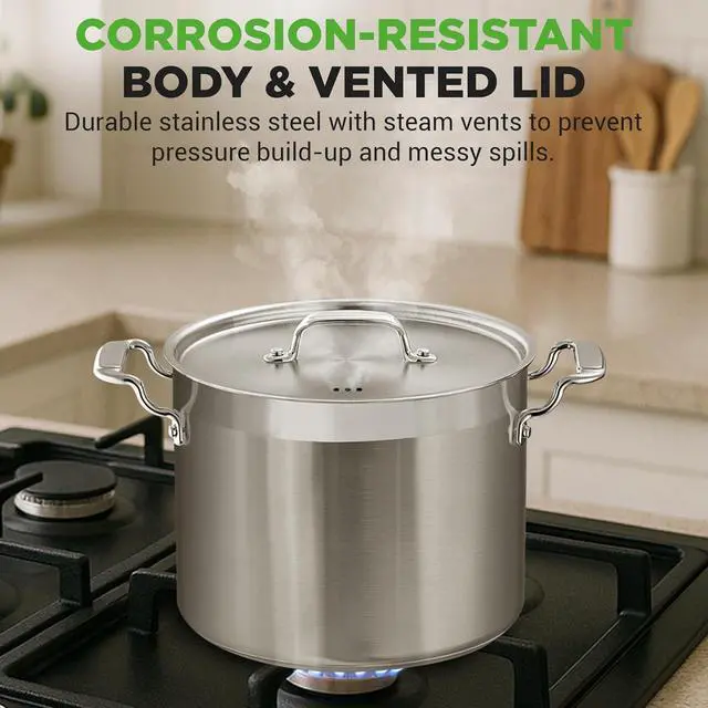 Alt view image 5 of 7 - NutriChef Stainless Steel Cookware Stockpot - 14 Quart, Heavy Duty Induction Pot, Soup Pot with Stainless Steel Lid, Gas, Induction, Ceramic, Glass and Halogen Cooktops Compatible - NCSPT14Q